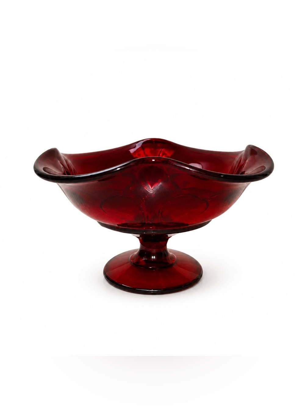 Viking Glass Ruby Red Ambrina Shine 4 Point Pedestal Ruffle Dish - Picture 4 of 15